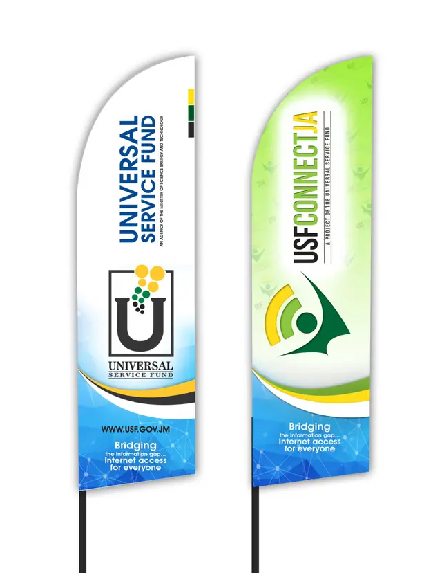 Universal Service Fund feather banners